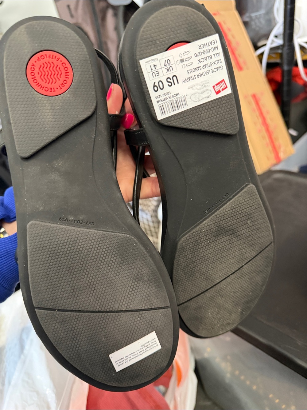Fitflop Black Strappy Leather-Look Sandals - Picture 3 of 4